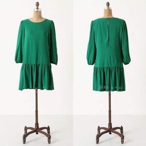Anthropologie x Meadow Rue Vibrant Green, Long Sleeved, Drop Waist Dress - Sz 10